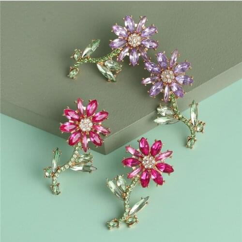 JURAN 2020 Boho Vintage Luxury Crystal Brincos Ethnic Rhinestone Flower Drop Dangle Earrings Statement Wedding Jewelry Wholesale