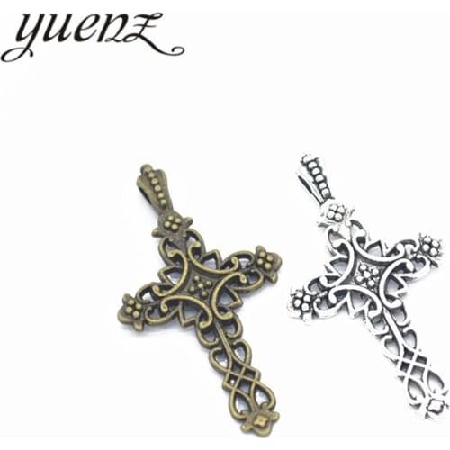 YuenZ 10pcs Antique silver color Charms cross Plated Pendants Jewelry Making DIY Handmade Craft 38*21mm T47