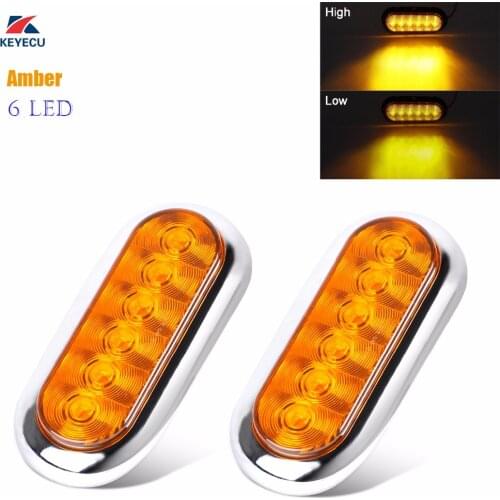 Keyecu 6" Amber Oval LED Stop Turn Signal Tail Park Lights For Trailer Truck Waterproof 12V w/ Chrome