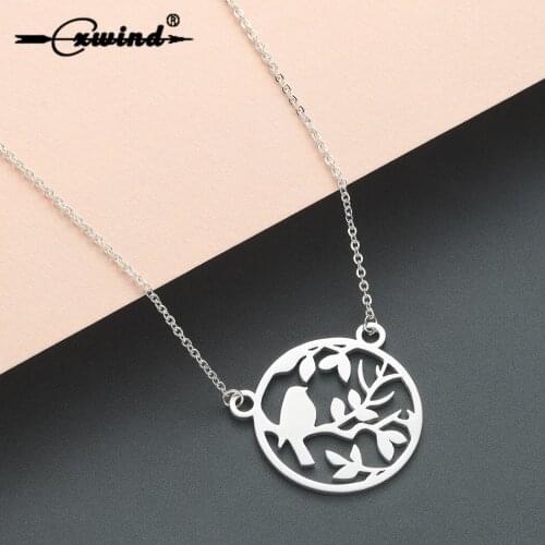Cxwind Simple Hollow Branch Bird Necklace Aircraft Animal Heart Pendant Chain Necklaces For Women Gift Stainless Steel Choker