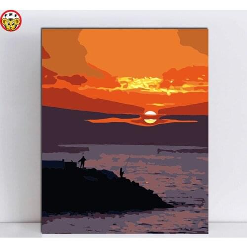 Painting by numbers art paint by number Sunset setting coast relax paintings drawing coloring by numbers on canvas with frame nu