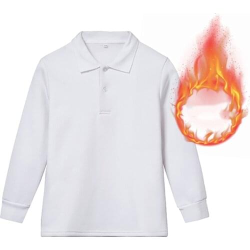Winter Warm Kids Boys Clothes Fleece Long Sleeve Polo Shirts Fashion Teenagers White Sport Polos Girls Turn Down Collar Costume