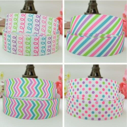 10 Yards 22mm 7/8" Easter stripes dot chevron purple Printed grosgrain ribbon hair bow DIY hair accessories retail B0929