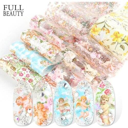 10pcs Stickers Decals Holographic Starry Foil Adhesive Decals Colorful Cupid Design for Acrylic Nail Supplies Manicure Decor New