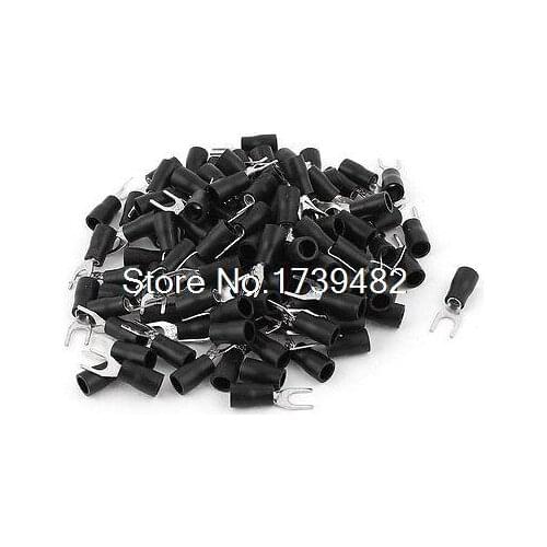 120pcs SVS2-4 Fork Spade Insulated Wire Terminal Connectors Black for AWG 16-14