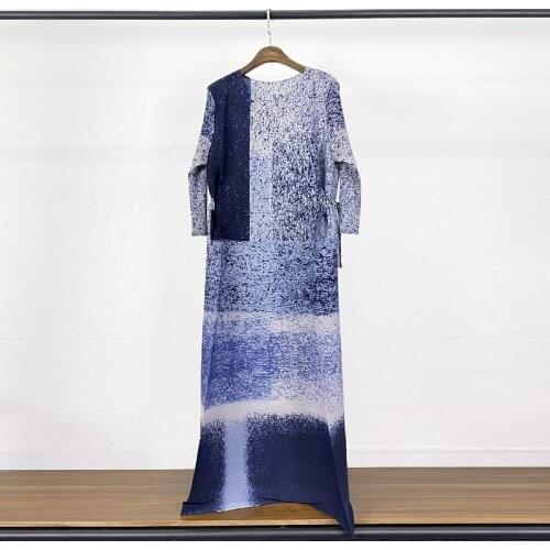 2021 Spring Miyake Pleated dress Snowflake print dress plus size long dress turtle neck women high fashion dress aesthetic cloth