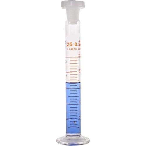 25ml Graduated Labrotary Glass Liquid Mearsuring Cylinder with plastic stopper
