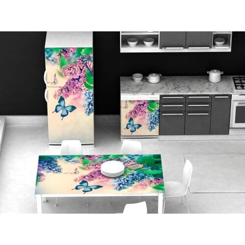 3D Table Refrigerator Wrap Butterfly Around Flowers Freezer Sticker Kids Art Fridge Door Cover Wallpaper Kitchen Accessory
