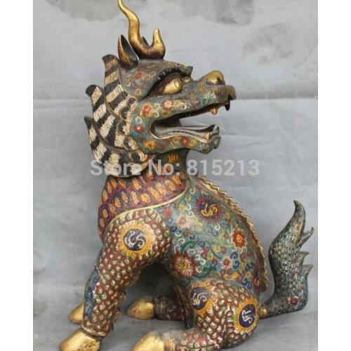 Bi001327 Palace Chinese Cloisonne Purple Bronze Gold Guard Dragon Kylin Beast Lion Statue