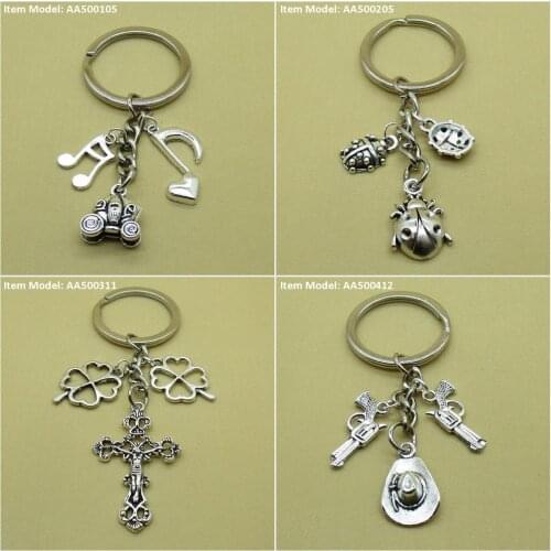 Keychain Keyring Carriage Cart Pumpkin Note Musical Music Bug Beetle Ladybug Insect Cross Jesus Leaf Clover Lucky Cap Hat