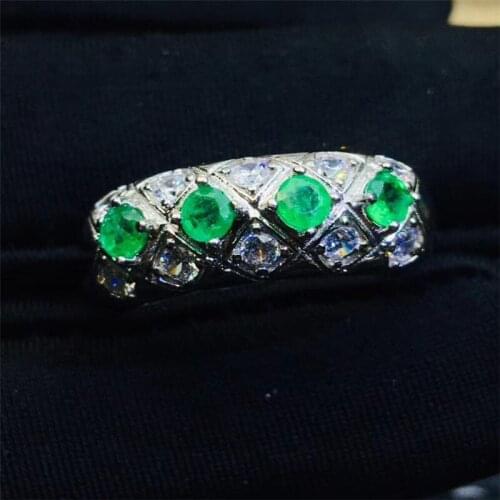 Boutique Jewelry 925 Sterling Silver Inlaid Natural Emerald Gemstone Female Ring Support Detection Trendy