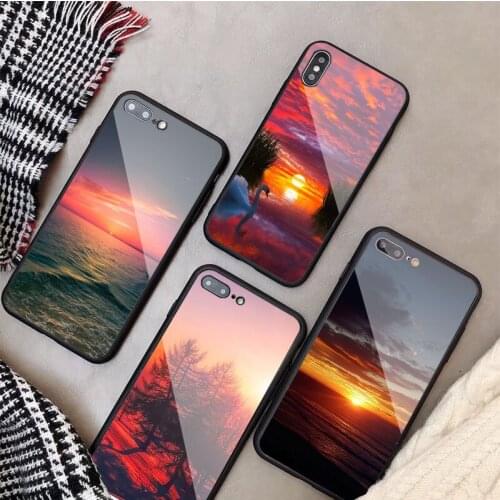 Sunrise & Sunset Tempered Glass Phone Case For iphone 12 11 Pro Max 5 6 7 8 PLUS X XS XR XSMax Shell