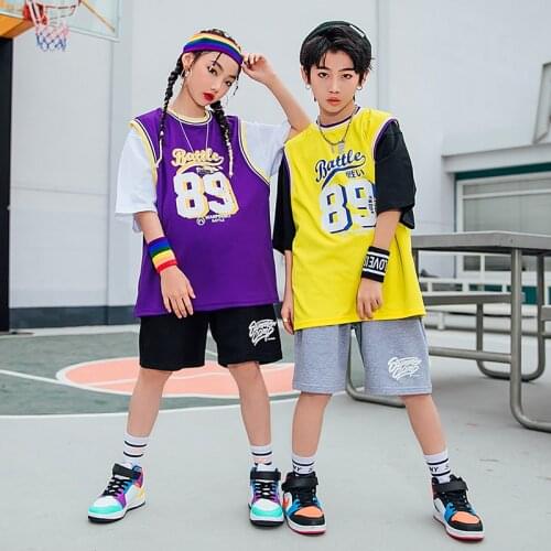 2021 Summer Short Sleeved Loose Shorts Suit For Kids Ballroom Hip Hop Dance Costumes Children Jazz Street Dance Wear DQS6988
