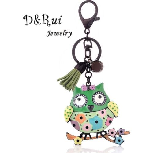 Enamel Owl Key Chain Leather Tassel Keychain Fashion Animal Key Ring Gift For Women Bag Pendant 2019 Jewellery for Girls Kid Hot