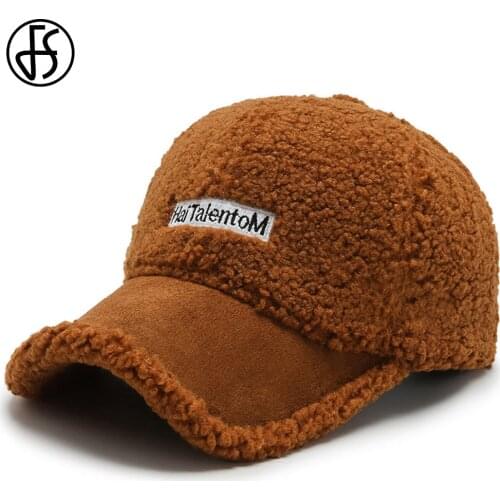 FS Brown Lambswool Teddy Caps Streetwear Men Baseball Cap Warm Wool Winter Hats For Women Bone Snapback Hip Hop Trucker Hat