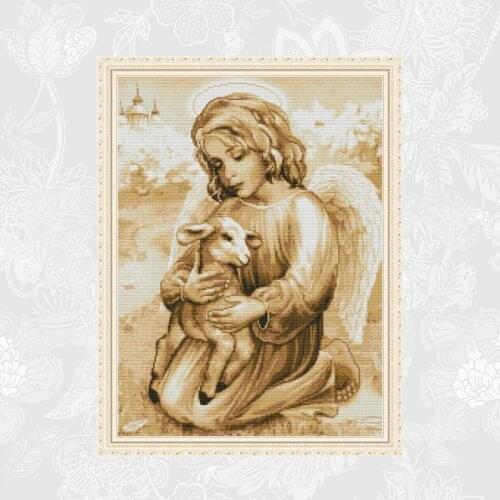 Joy Sunday Angel and Lamb Paintings Cross-stitch Canvas 11CT 14CT Embroidery Needlework Cross stitch kits DIY Handmade Crafts