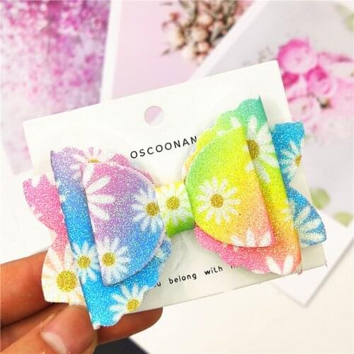 1PCS Lovely Daisy Glitter 3.6 Inch Bows Elastic Hair Bands Hairpins Pink Clips Party Barrettes Hair Accessories For Baby Girls