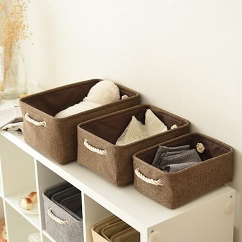 S/M/L Storage Basket Linen Home Storage Basket Cotton Rope Handle Storage Box Gift Fabric Basket Home Office Closet Rack