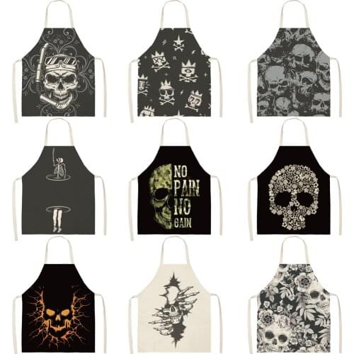 FYMX Creative Ghost Skull ApronBlack Series Aprons For Kitchen Mens Linen Sleeveless Cooking