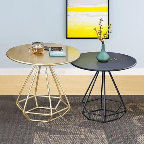 Simple sofa side round table coffee table living room balcony coffee desk wrought iron bedside table round desk diamond table