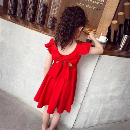 4-14 Years Girls Summer Chiffon Red Dress Kids Solid Ruffles Big Bow Princess Dress Fashion Children Clothing Toddler Dresses 8