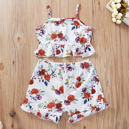 Summer Girls Set Floral Girl Vest + Shorts Fashion Girls Clothing