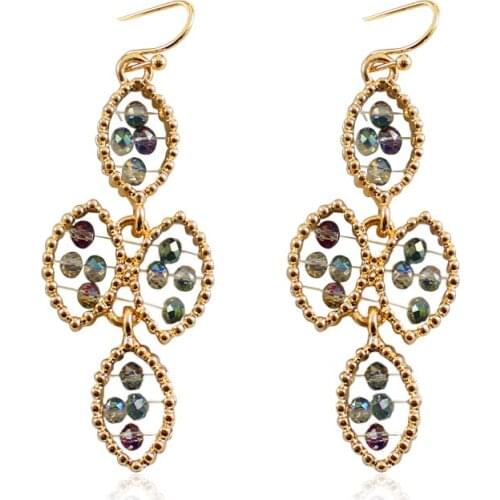 Multi-layer Oval Drop Stitching Earrings Colorful Hanging Beads Silk Alloy Gold Earrings Fashion Exquisite Beautiful Accessories