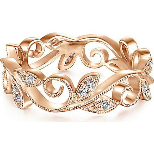 Fashion Womens Wedding Rings Leaf White Size 6-10 Rose Gold grace Sweet Popular delicate Simplicity Anniversary gift