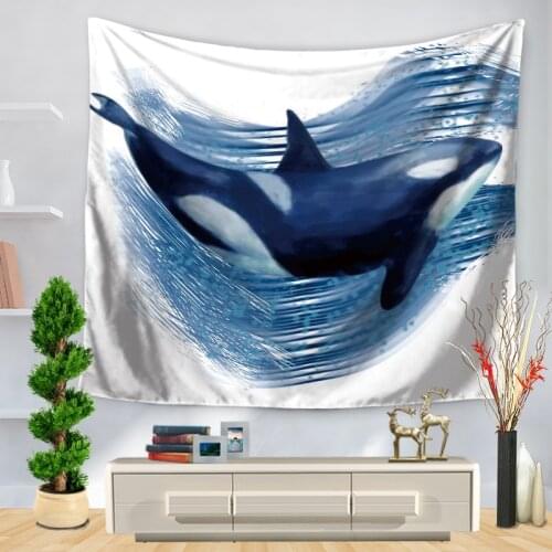 Ocean Animals Series Swimming Dolphin Killer Whale Tortoise Pattern Wall Hanging Polyester Tapestry Home Decor Art