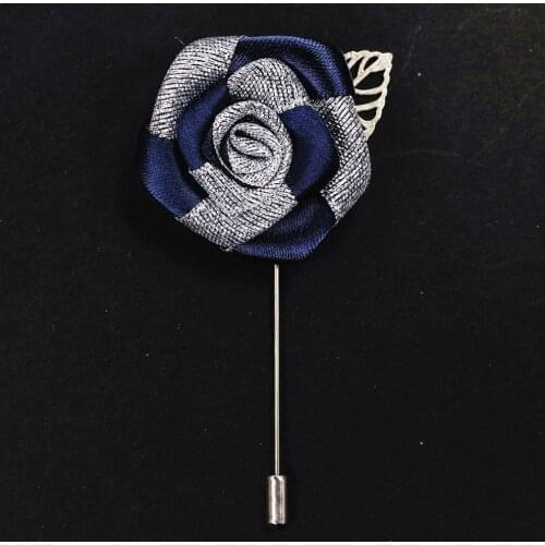 Cheap Wedding Groom Buttonhole Groomsmen Ribbon Sliver Pin Boutonniere Lapel Rose Flower For Man Satin Flowers Brooch XH1328Y