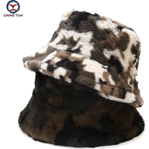 New Hat autumn and winter Printed camouflage Faux rabbit fur fisherman hat men and women Thicken the hat outdoors warm hats