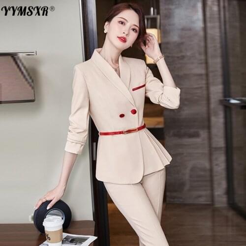 Spring and Autumn New 2021 Plus Size Office Womens Work Long-sleeved Suits High-quality Professional Suit Pants Two-piece