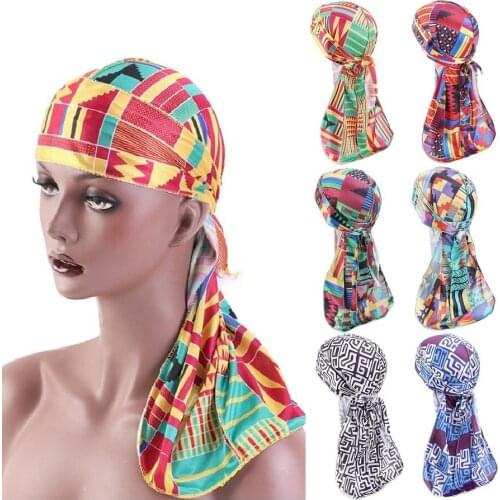 New Mens Silky Durags Bandanas Turban Hat Wigs Men Satin Durag Biker Headwear Hair Accessories Extra Long Tail Du-Rag