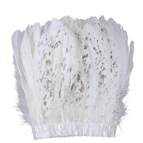 Wholesale 2 Yards White Goose Feather Ribbon Fringe Geese Feathers Trims Width 15-20CM for Decorative Feathers Diy Craft Cosplay
