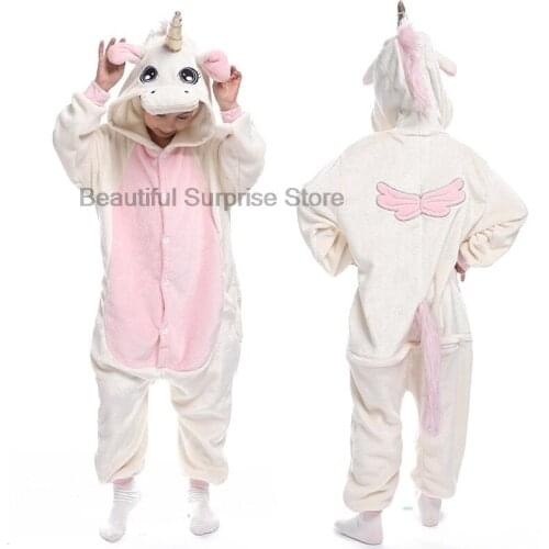 Boys Girls Cartoon Sleepwear Hoodie Flannel Kigurumi Unicorn Pajamas Kigurumi Anime Onesies for Kids Halloween Party Costume