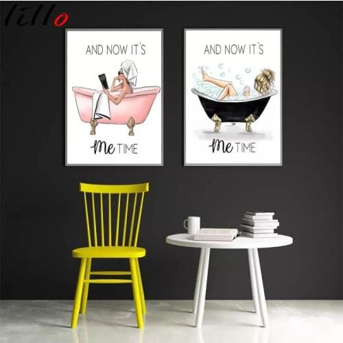 Fashion girl Nordic poster and prints for bathroom, wall art, modern painting, living room paintings