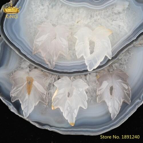 5pcs Natural White Agates Maple Leaf Shape Pendant Earring Making,Drilled 1mm Hole Agates Pendant Charms For DIY Jewelry Making