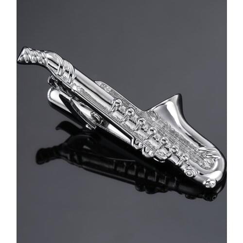 Silvery Saxophone Men Tie Clip Bar Necktie Pin Clasp Clamp For Wedding Business Birthday Charm Creative Gifts top quality