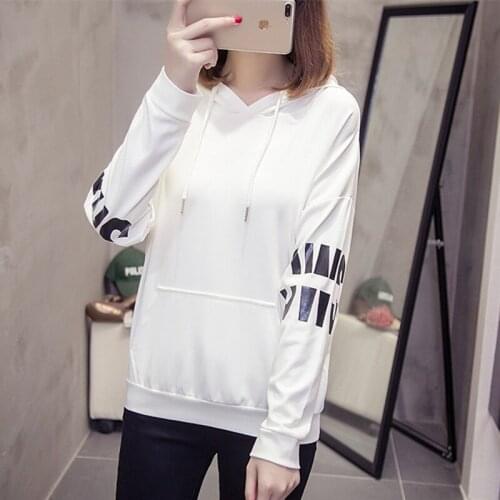 Hoodies Women Large Size Letter Printed Long Sleeve Hooded Womens Pullover Soft Cotton Drop Shoulder Ladies Sweatshirt Thin Coat