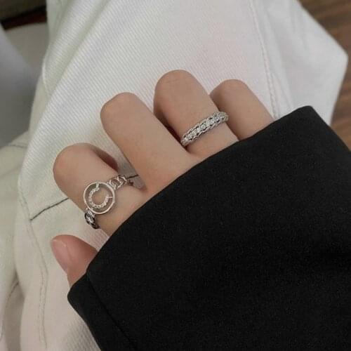 U-Magical Shining Hollow Out Letter C Ring for Women Textured Rhinestone Open Adjustable Metallic Index Finger Ring Jewelry