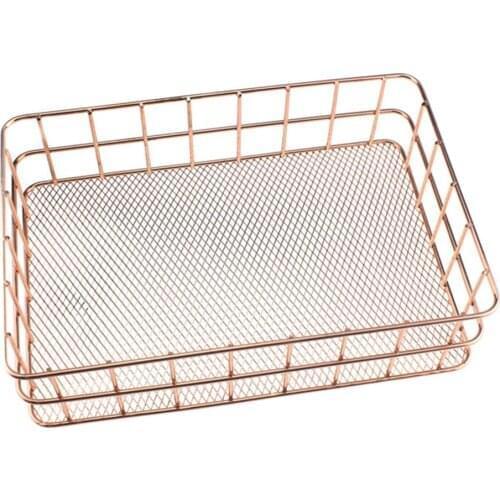 Wire Iron Storage Basket Rose Gold Durable Home Office Desk Shelf Desktop For Kichen Cabinets Bedroom Bathroom _WK