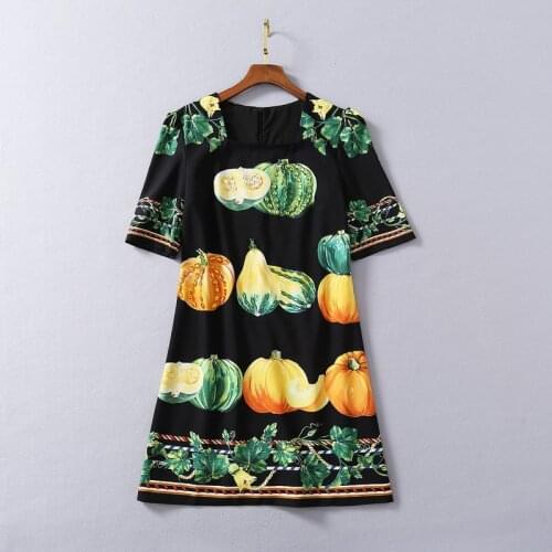 Europe and the United States womens clothing New spring 2021 Short-sleeved pumpkin print nail beads Fashion Black Dress