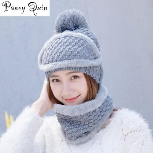 Women Winter hat knitting Skullies caps beanie hat Earflap Keep Warm Knit Beanie +masks +collar thickened women winter