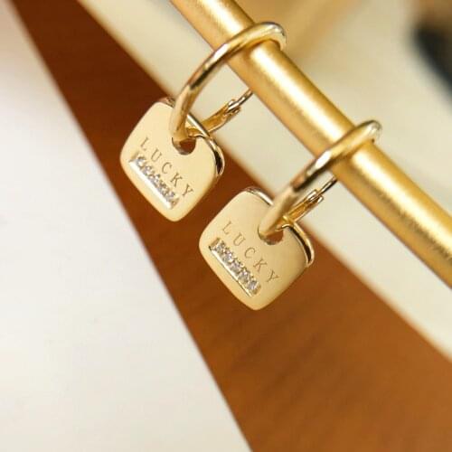 18K Solid Yellow Real Gold Jewelry (AU750) Women Designe Ins Simple Retro Diamond Earrings Fashion Lady Fine jewelry Customize