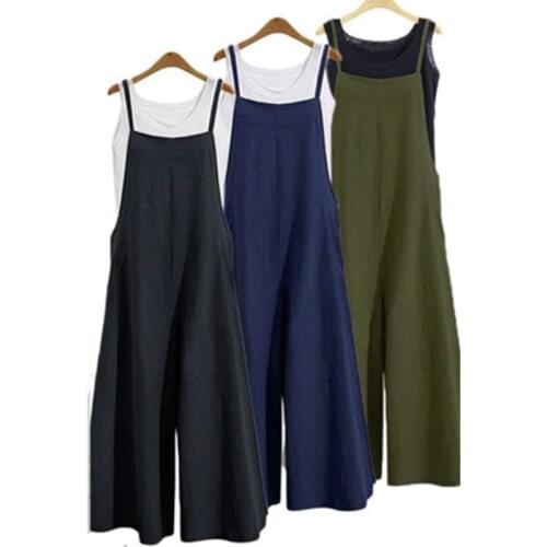 Women Plus Size Casual Overalls Jumpsuit Fashion Ladies Clubwear Strap Loose Rompers Long Oversized Jumpsuit Wide Leg Trousers