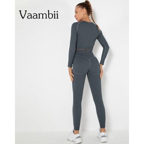 Womens Ribbed Two Piece Sport Gym Set Seamless Leggings Shirt Fitness Outfits For Women Stripe Knit Workout Yoga Matching Sets