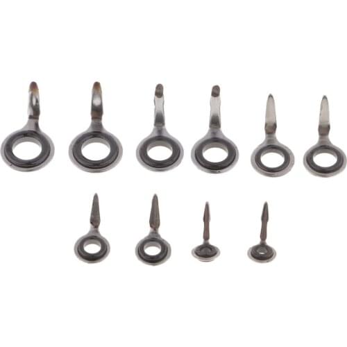 10pcs Mixed Sizes Fishing Rod Guide Tip Top Fish Pole Eye Ring Repair Kit
