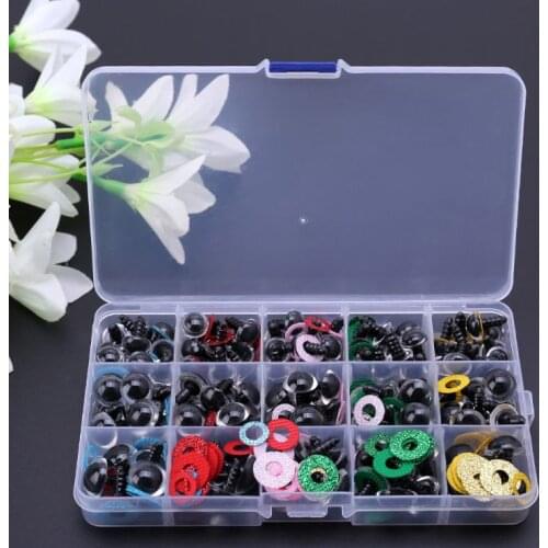 150pcs/set 14mm Tiny Round Safety Eyes Plastic Glitter Toy with Washer for Bear Doll Puppet Making DIY