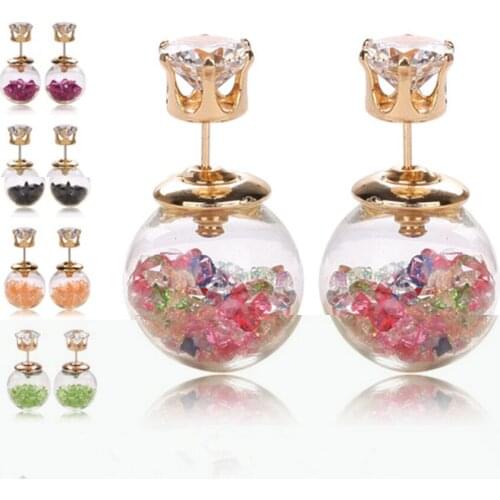 2017 fashion brand jewelry glass Flowers Crystal stud earring double imitation pearl side Summer style Daisy earring for women