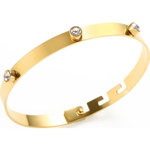 Luxury 3 Crystals Men Women Bracelet Stainless Steel Gold Color Wedding Party Charm Can Be Adjustable Bangles Fashion Jewelry